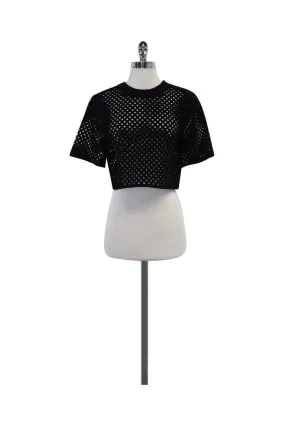 3.1 Phillip Lim - Black Perforated Short Sleeve Crop Top Sz 0