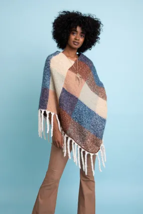 A Flurry of Fun Color Block Tassel Poncho