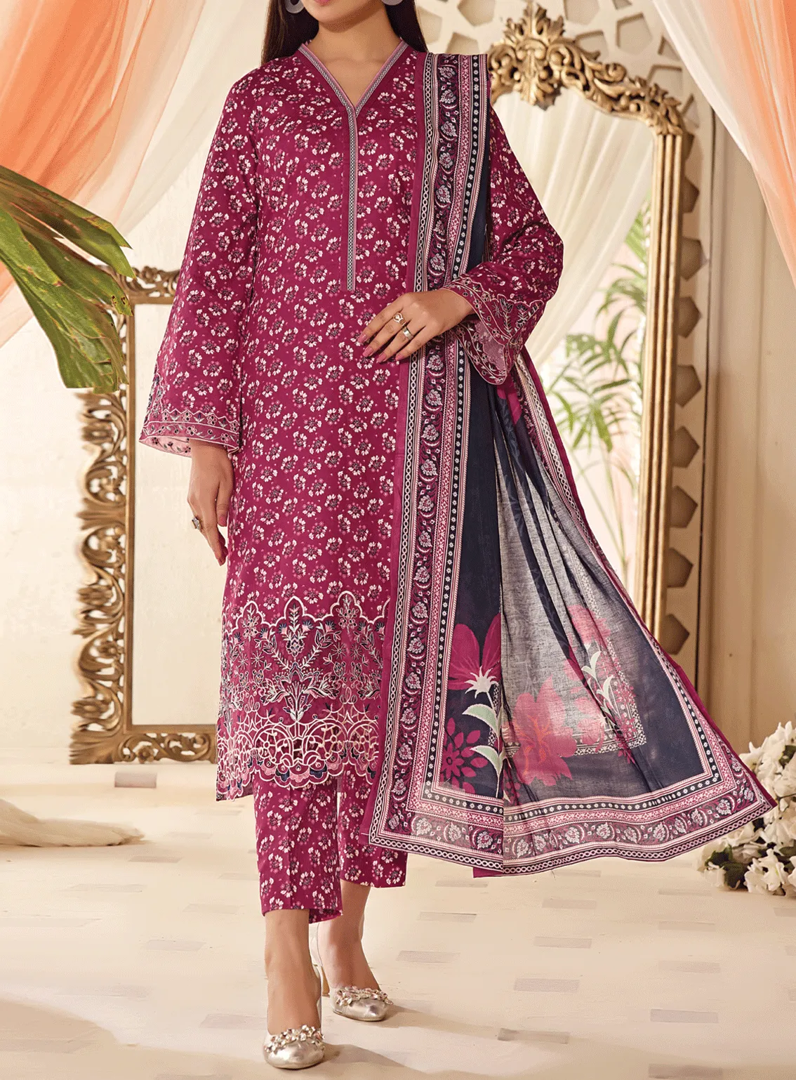 Aiza & Momina By VS Textile Embroidered Cotton Unstitched 3 Piece Suit - VS23AMM 23