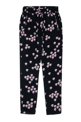 A.L.C. - Navy & Pink Floral Print Skinny Leg Silk Pants Sz 4