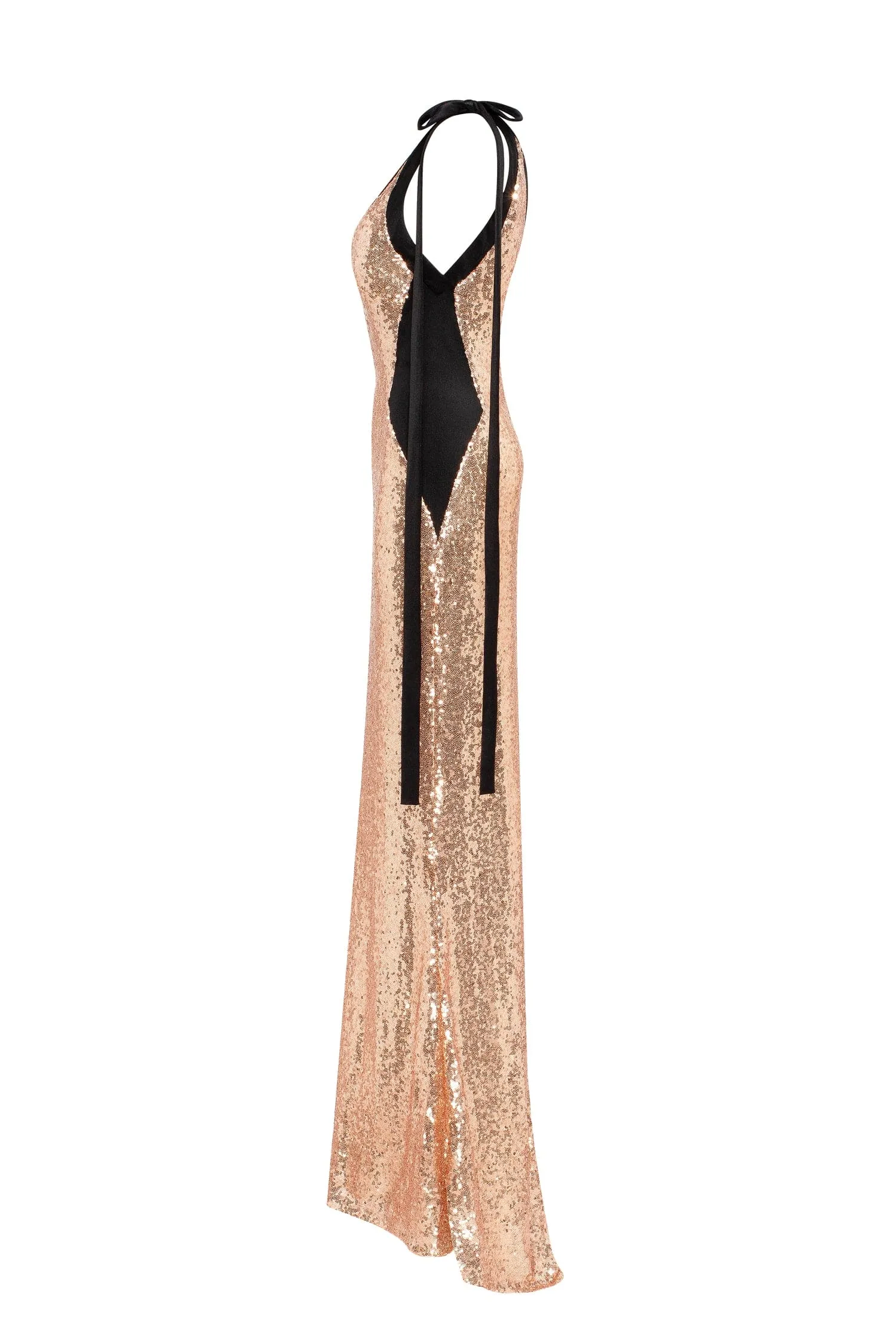 Bizzare fully sequined tie-straps gold maxi dress, Smoky Quartz