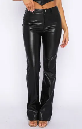 Black PU Leather High Waist Straight Pants