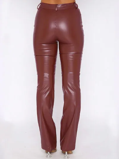 Black PU Leather High Waist Straight Pants