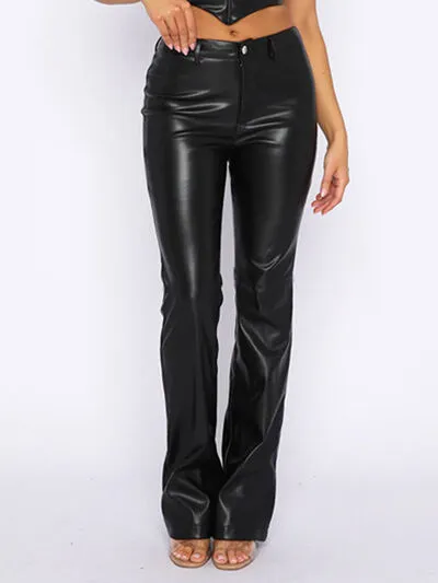 Black PU Leather High Waist Straight Pants