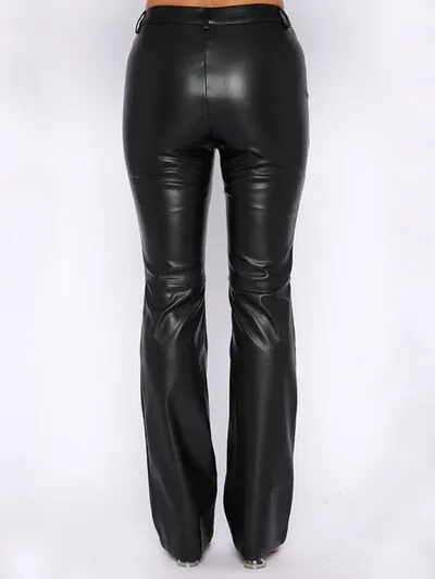 Black PU Leather High Waist Straight Pants