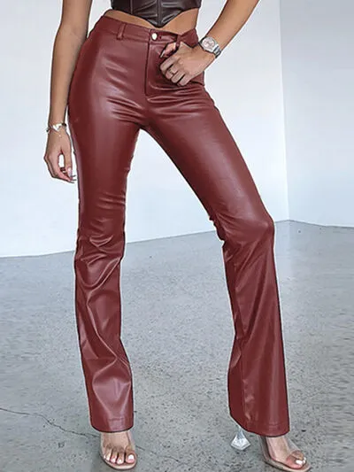 Black PU Leather High Waist Straight Pants