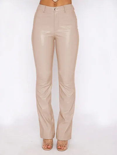 Black PU Leather High Waist Straight Pants