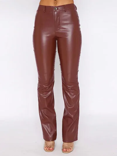 Black PU Leather High Waist Straight Pants