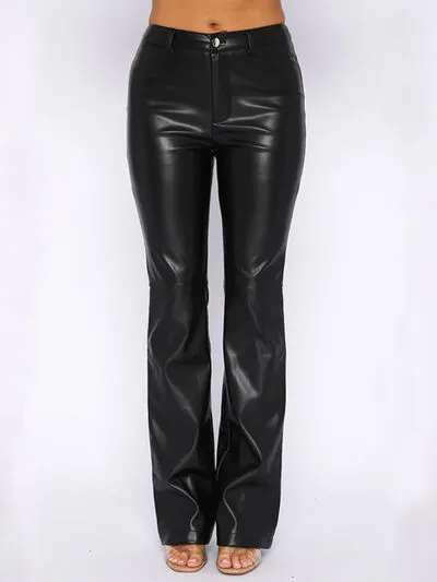 Black PU Leather High Waist Straight Pants