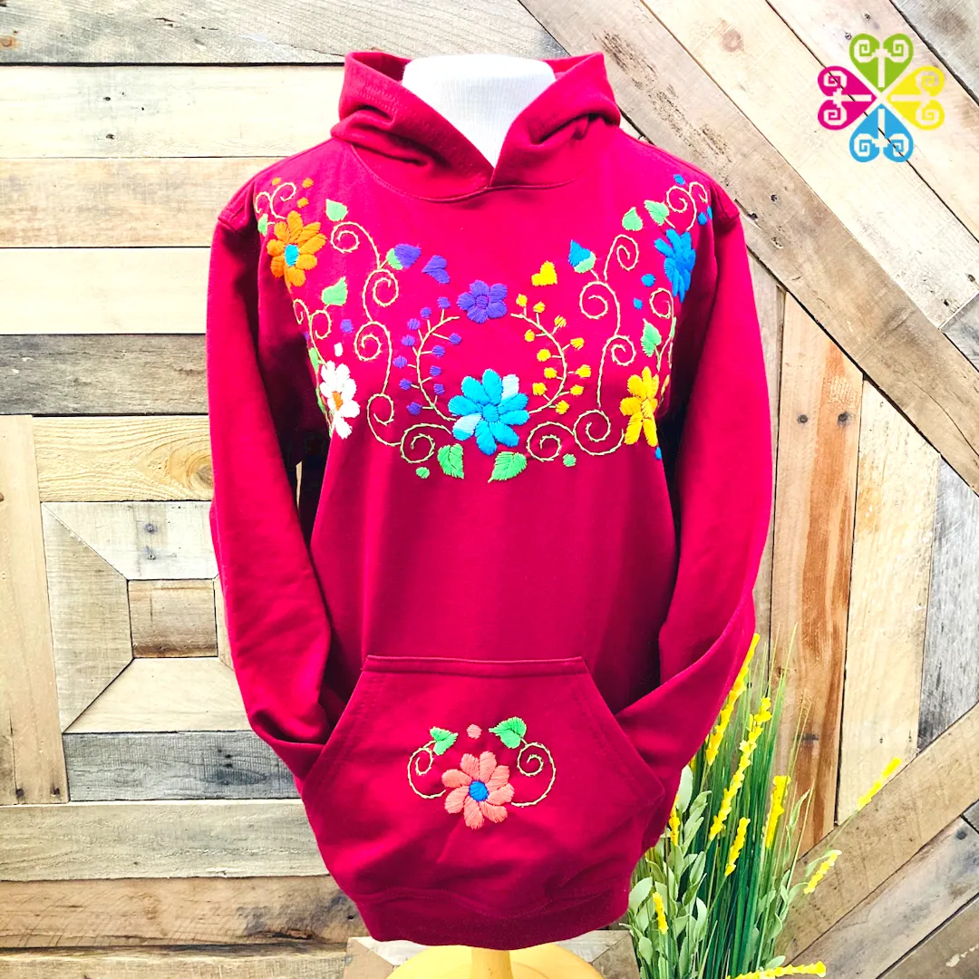 Burgundy Women Hoodie - Handmade Bordado