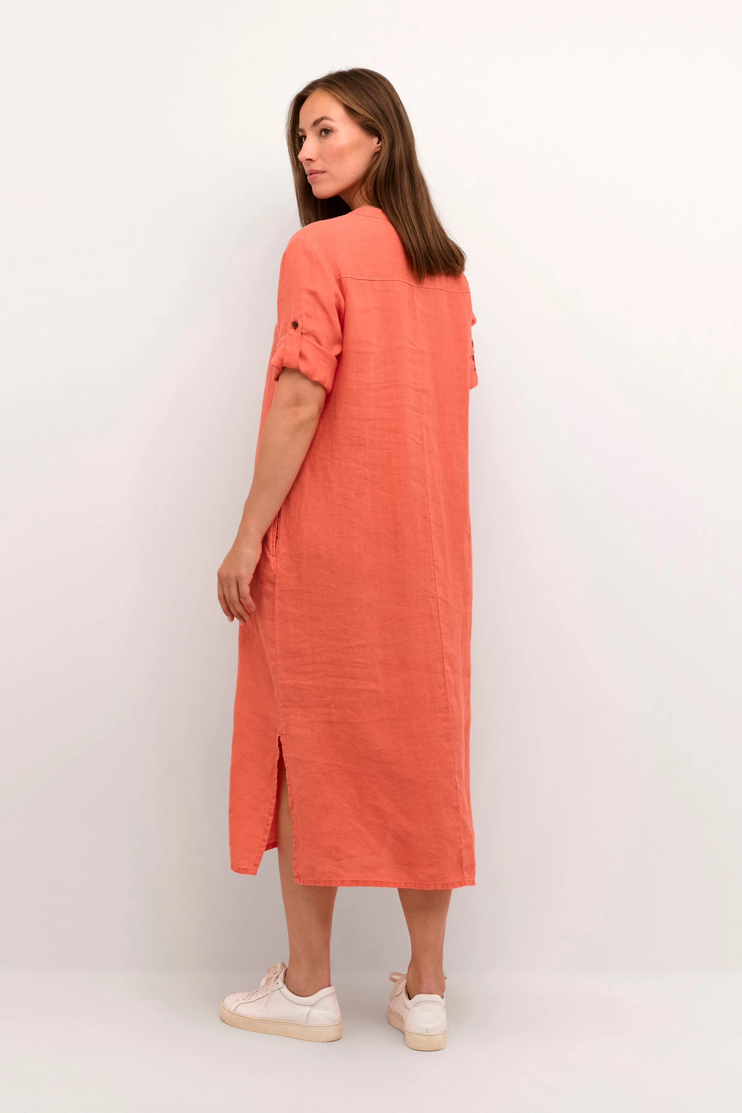 Cream CRBellis Linen Dress | Hot Coral