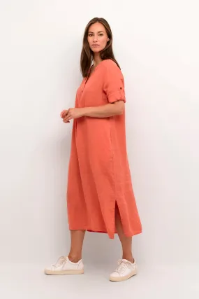 Cream CRBellis Linen Dress | Hot Coral