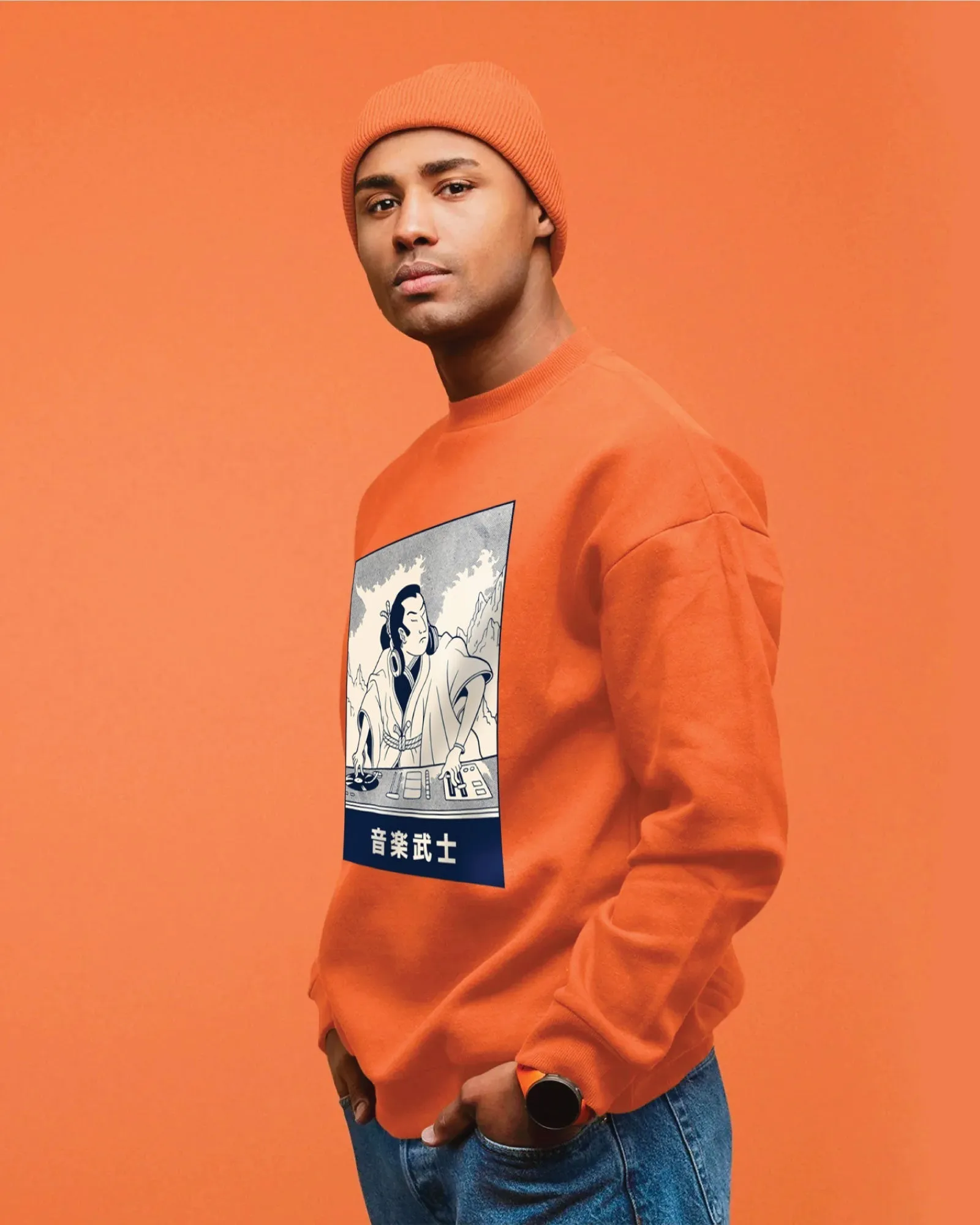 DJ Samurai Drop Shoulder Sweatshirt: Orange