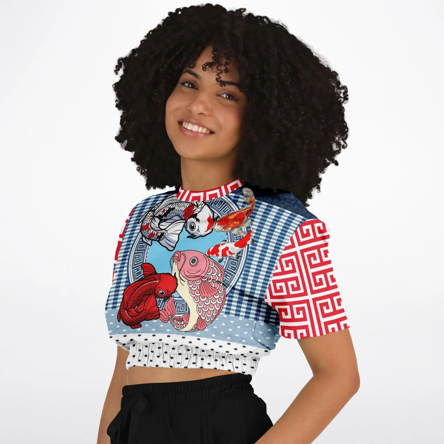 Don't Be Koi Short Sleeve Cropped Eco-Poly Sweater