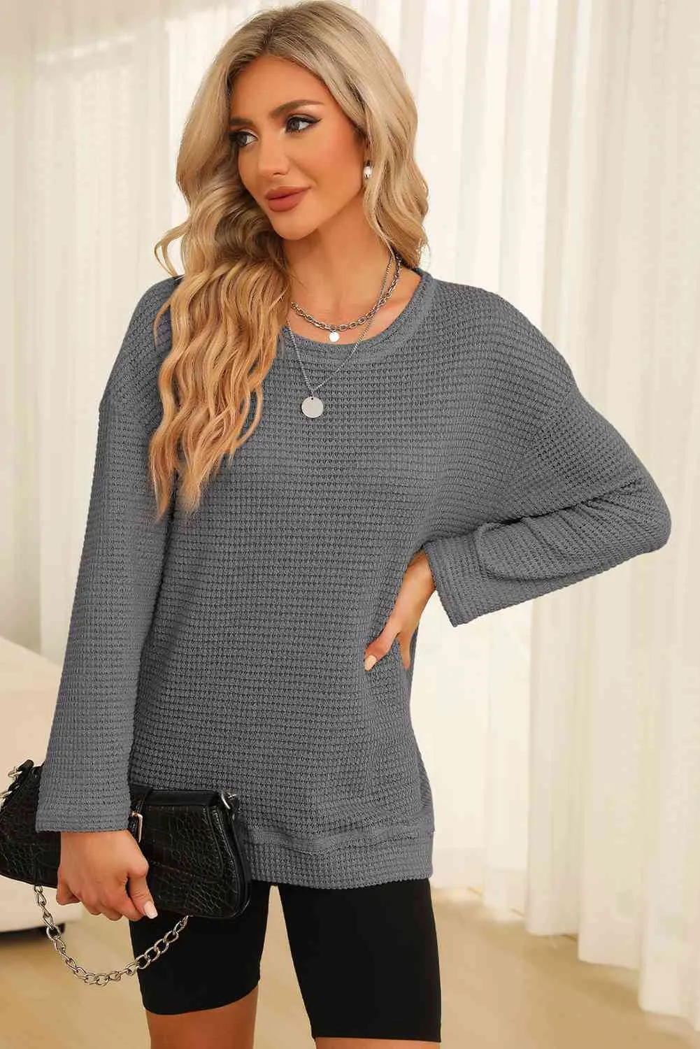 Falling For You Waffle Knit Top