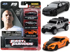 Fast & Furious 9 (2021) Movie 3 piece Set Nano Hollywood Rides Series Diecast Model Cars by Jada