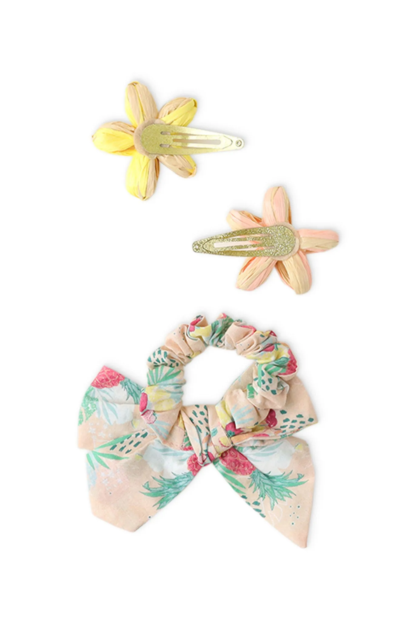 Gingersnaps Raffia Flower Hairsnaps And Bow Scrunchie Set