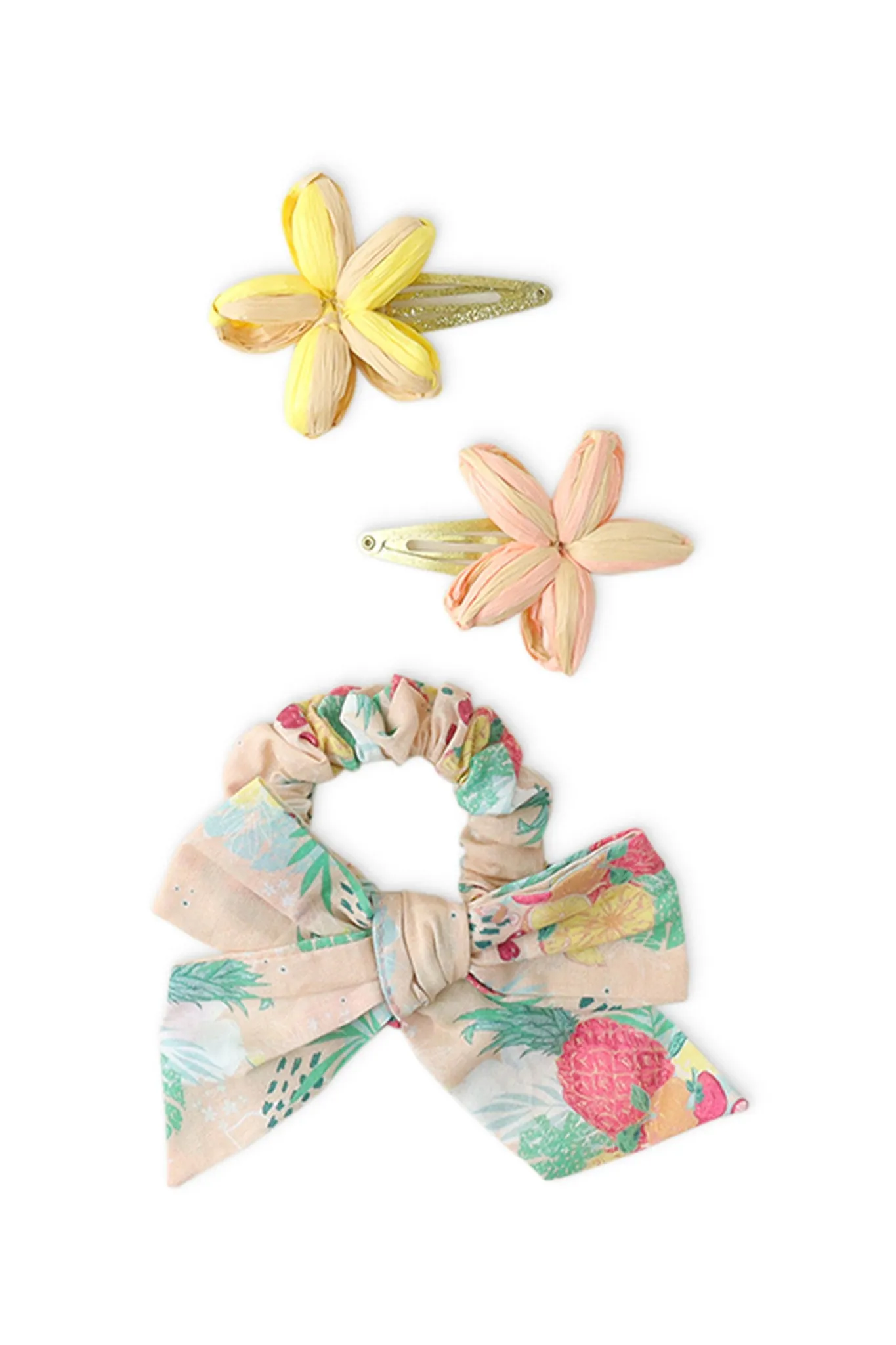 Gingersnaps Raffia Flower Hairsnaps And Bow Scrunchie Set