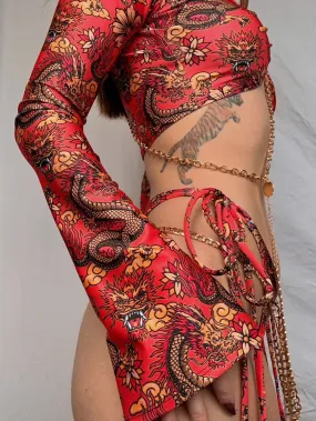 Golden dragon bell sleeve crop