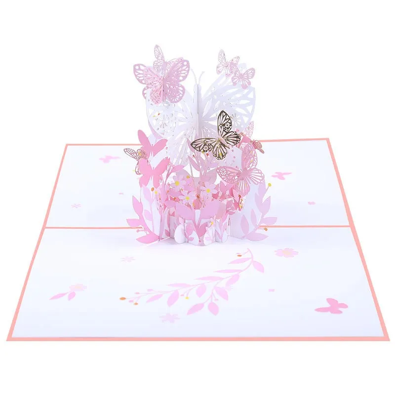 Handmade 3D Flying Butterfly & Flowers Pop-Up Greeting Card - Perfect for Weddings, Congrats, Thinking of You and Thank You!