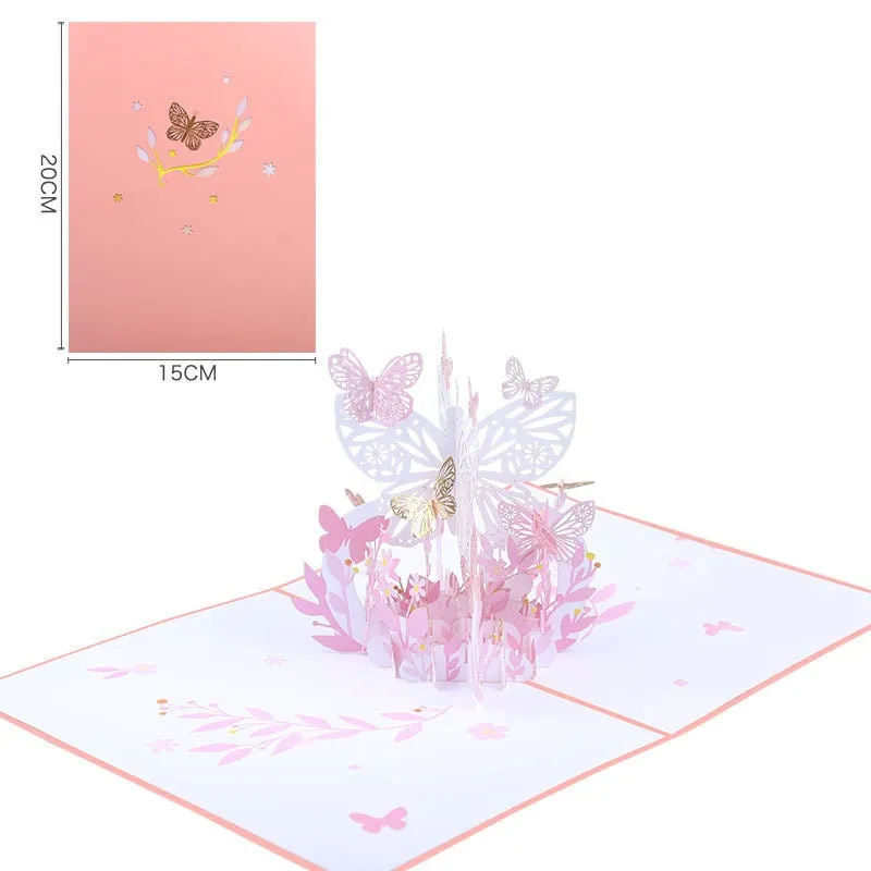 Handmade 3D Flying Butterfly & Flowers Pop-Up Greeting Card - Perfect for Weddings, Congrats, Thinking of You and Thank You!