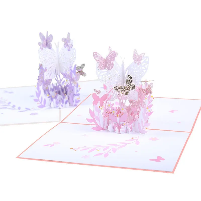 Handmade 3D Flying Butterfly & Flowers Pop-Up Greeting Card - Perfect for Weddings, Congrats, Thinking of You and Thank You!