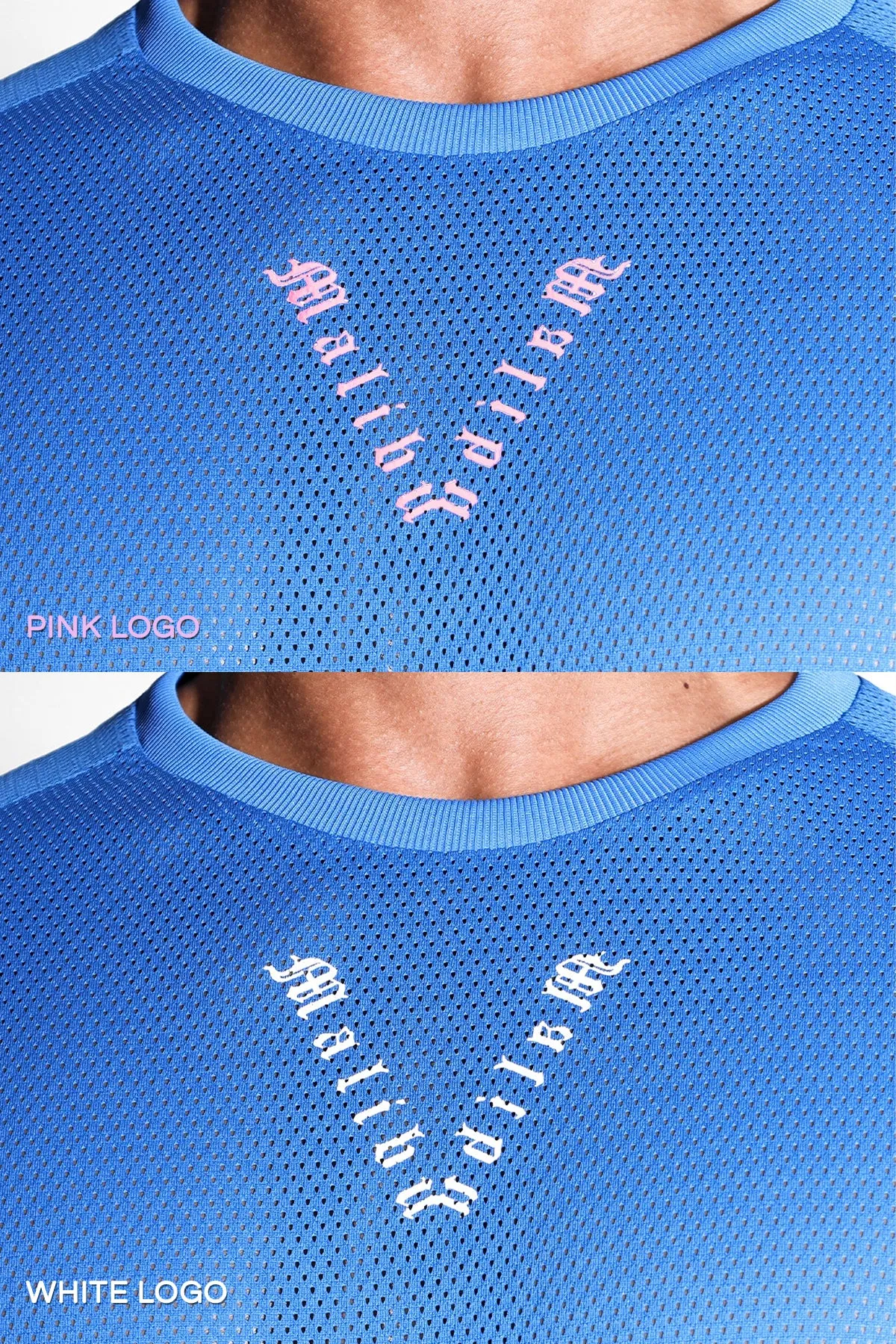 Jersey Mesh Cropped T-Shirt - Cobalt Blue w/ White or Pink Logo