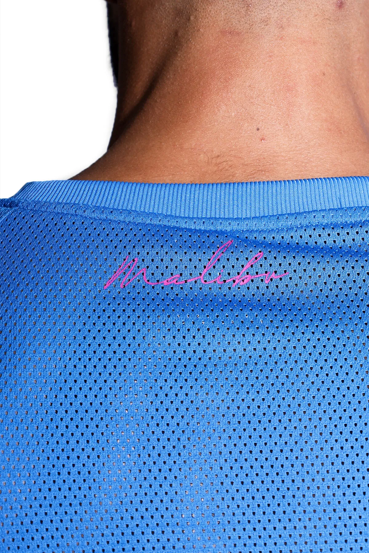 Jersey Mesh Cropped T-Shirt - Cobalt Blue w/ White or Pink Logo