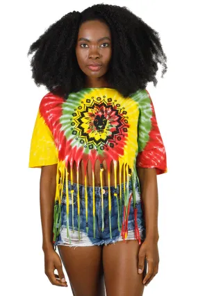 Lion of Judah Mandala Tie-Dye Fringed Crop with Beads