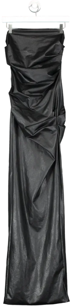 Naked Wardrobe Black Faux Leather Ruched Bandeau Dress UK 10