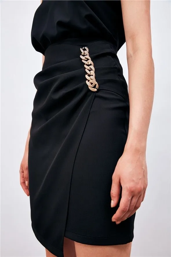 Pencil Mini Chain Detailed Skirt - Black