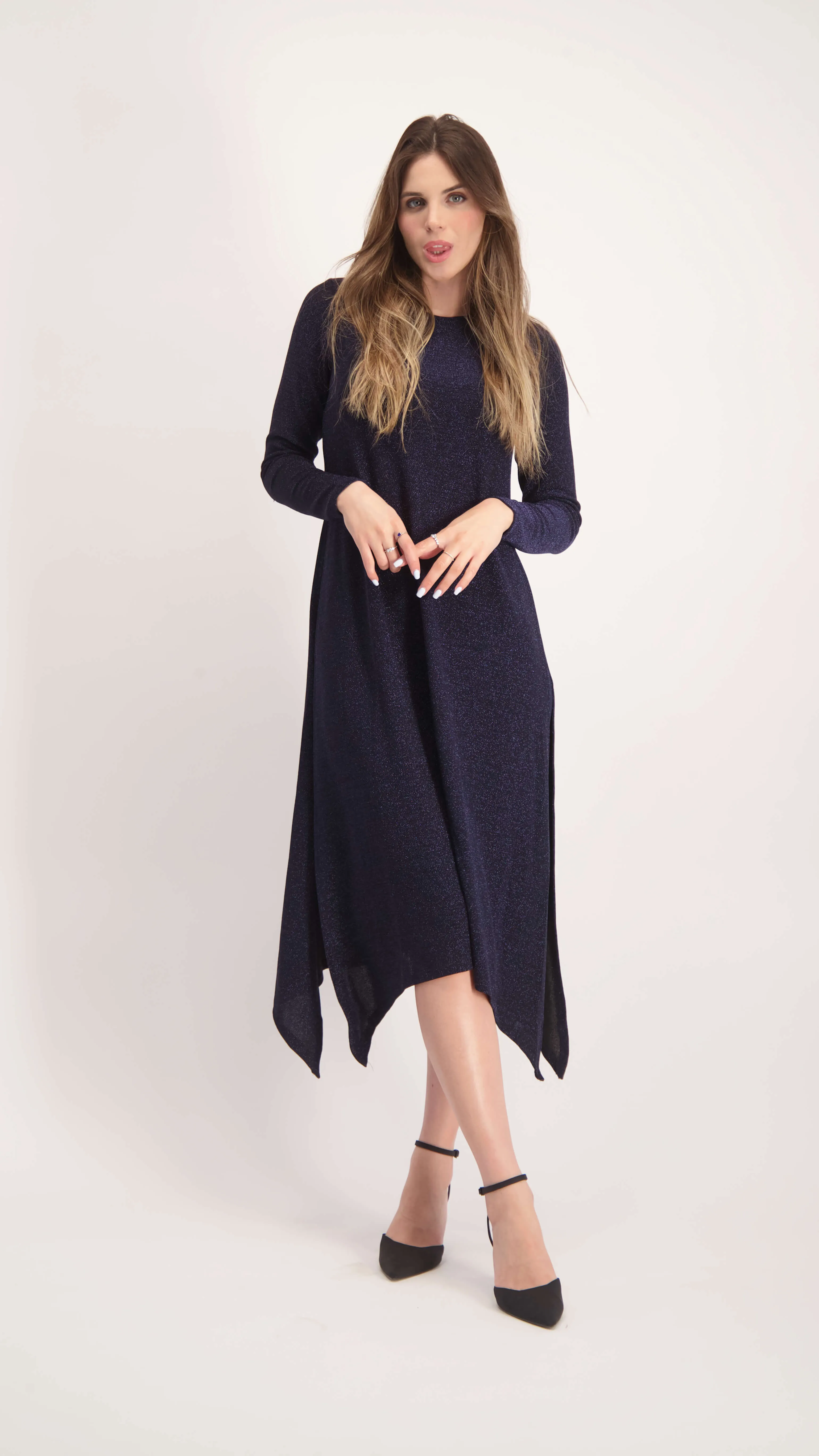 Shine Asymmetric Dress / Navy