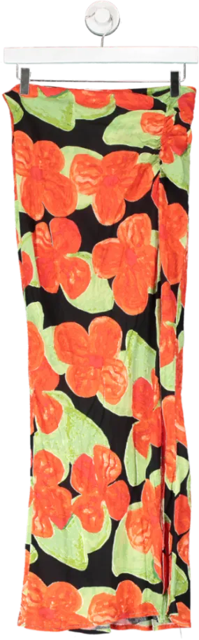 Topshop Black Petite Rose Print Maxi Skirt UK 10